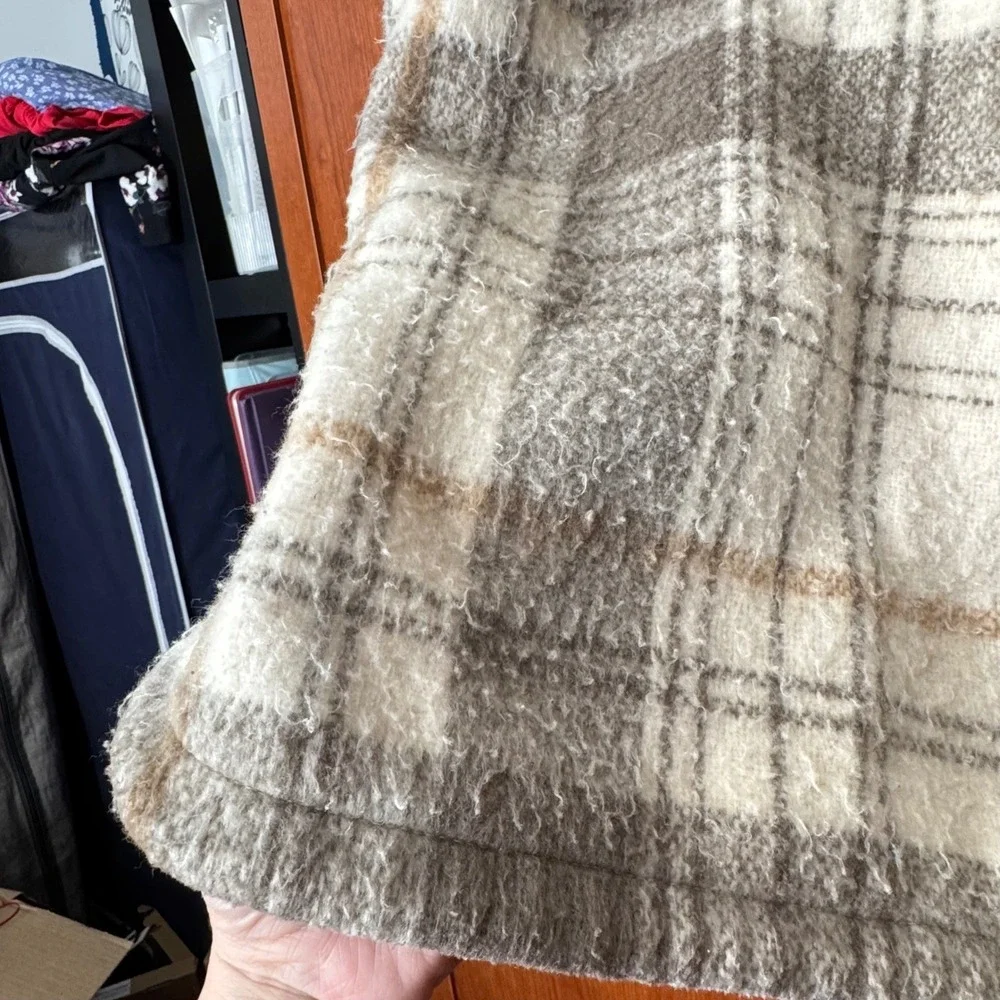 ZARA Plaid Shacket Oversized S Beige Brown Grunge Cabincore Fall‎ Layering Chore